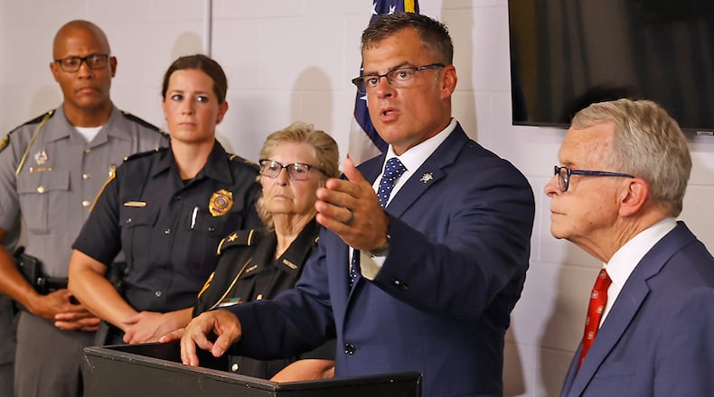 Andy Wilson, director of the Ohio Department of Public Safety, speaks during a press conference talking about how the state is partnering with local law enforcement to fight violent crime Friday, August 25, 2023. BILL LACKEY/STAFF