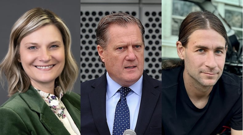 Candidates for Ohio's 10th Congressional District in the November 2024 election, from left: Democrat Amy Cox, incumbent Republican Mike Turner, independent Michael Harbaugh.