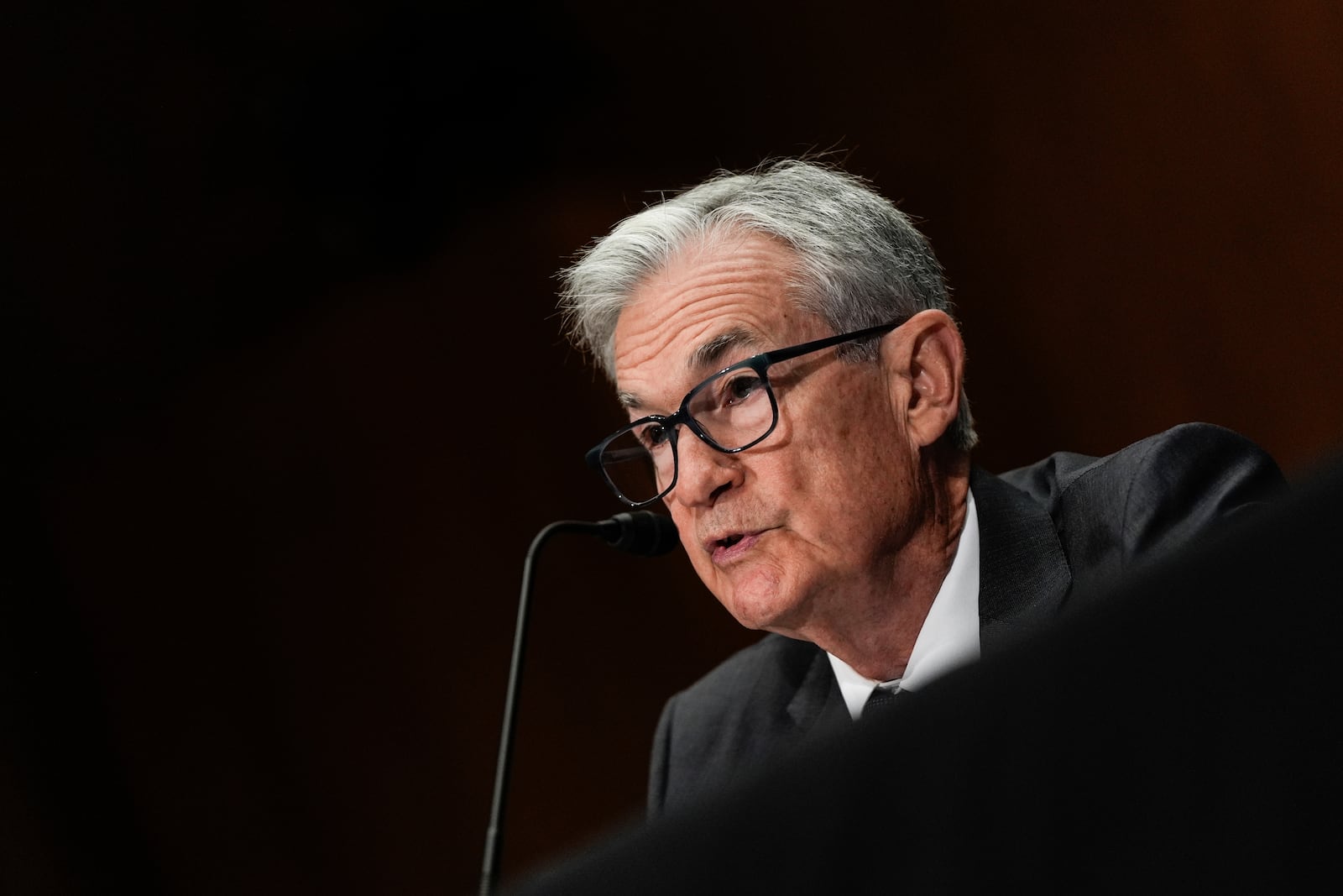 Federal Reserve Board Chairman Jerome Powell speaks during a Senate Committee on Banking hearing, Wednesday, June 25, 2025, on Capitol Hill in Washington. (AP Photo/Julia Demaree Nikhinson)