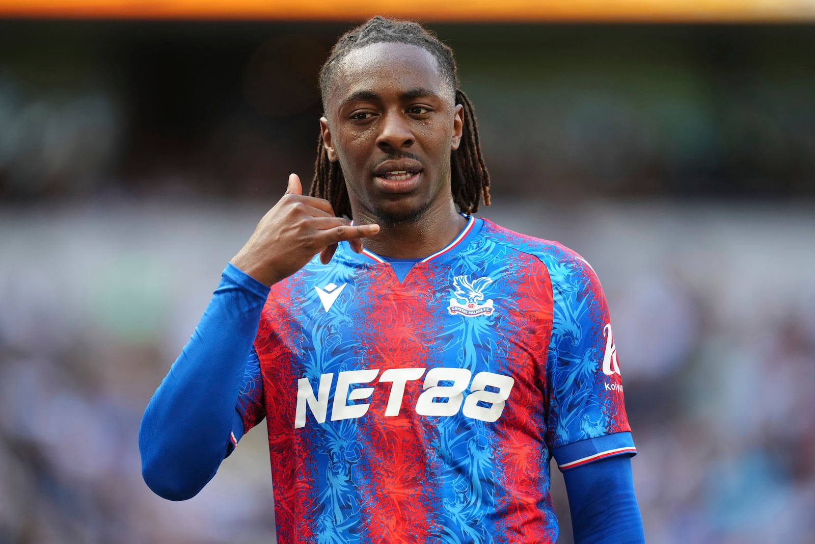 Crystal Palace's Eberechi Eze celebrates scoring his side's opening goal during the English Premier League soccer match between Tottenham Hotspur and Crystal Palace, at Tottenham Hotspur Stadium, London, Sunday May 11, 2025. (John Walton/PA via AP)