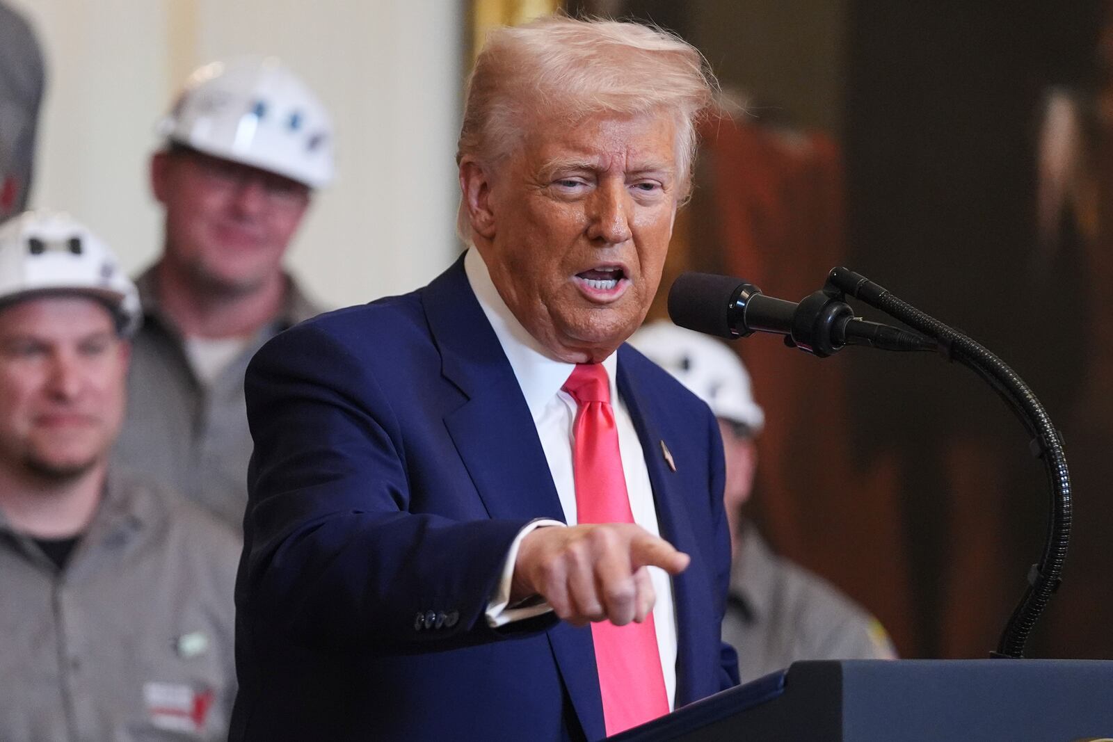 President Donald Trump speaks during an event on energy production in the East Room of the White House, Tuesday, April 8, 2025, in Washington. (AP Photo/Evan Vucci)