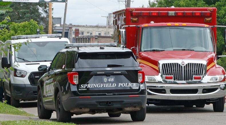 The Springfield Fire and Police Divisions were dispatched to a person who was assaulted on South Center Street Monday, June 10, 2024. BILL LACKEY/STAFF