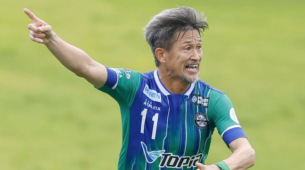 FILE - Japanese forward Kazuyoshi Miura of Suzuka plays in a JFL soccer match against Oita in Suzuka, central Japan, July 14, 2024. (Kyodo News via AP, File)