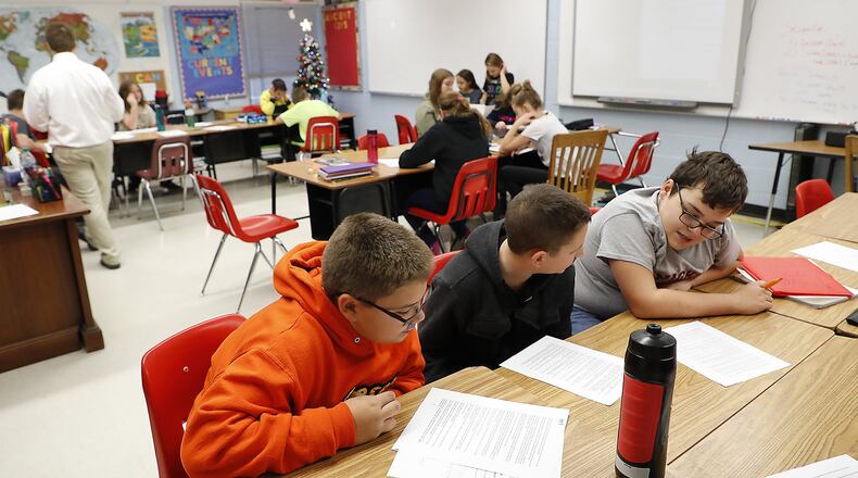 Sixth grade students at Indian Valley School work on a project in class. Bill Lackey/Staff