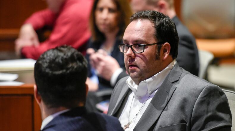 Robert Ritchie appeared in court on the first day of his second trial Monday, March 6 in Warren County Common Pleas Court. Ritchie is charged with child endangering and involuntary manslaughter in connection with the scalding death of his 4-year-old son. A mistrial was declared in December when a jury could not reach a verdict. NICK GRAHAM/STAFF