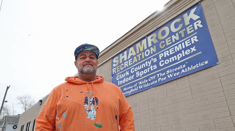 Gyasi Jones, owner of the Shamrock Recreation Center, in front of the center Friday, March 18, 2022. The Shamrock Recreation Center has its grand opening on Monday. BILL LACKEY/STAFF