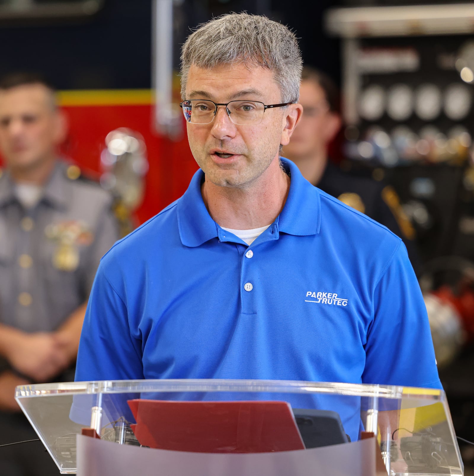 Parker Trutec vice president Shannon Ricciardo speaks during a news conference on Thursday, July 31 at a fire station on state Route 41 in eastern Springfield. BRYANT BILLING / STAFF