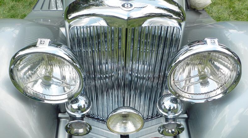 The headlights and grille of Dan Strayer’s 1934 Bentley Drop Head Coupe at British Car Day. 2017 Photo by Mike Edgerton