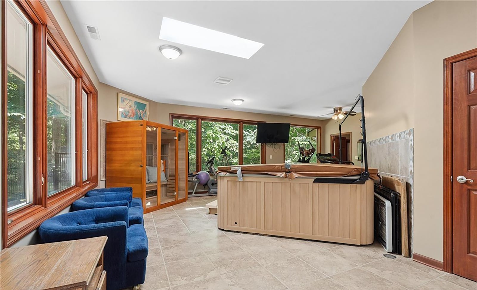 The home has a spa, sauna and exercise room that has hardwood floors and built in weight rigs. The sauna is negotiable. CONTRIBUTED
