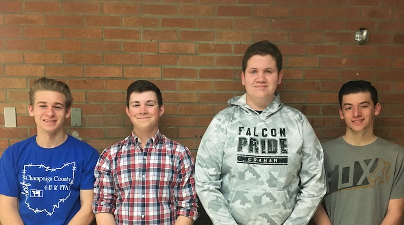 The A.B. Graham Ohio Hi-Point FFA chapter consisting of Kenny Stahler, Sam Stickley, Bryant Crisler, and Tyler Purk placed fourth in a state-wide exam. CONTRIBUTED