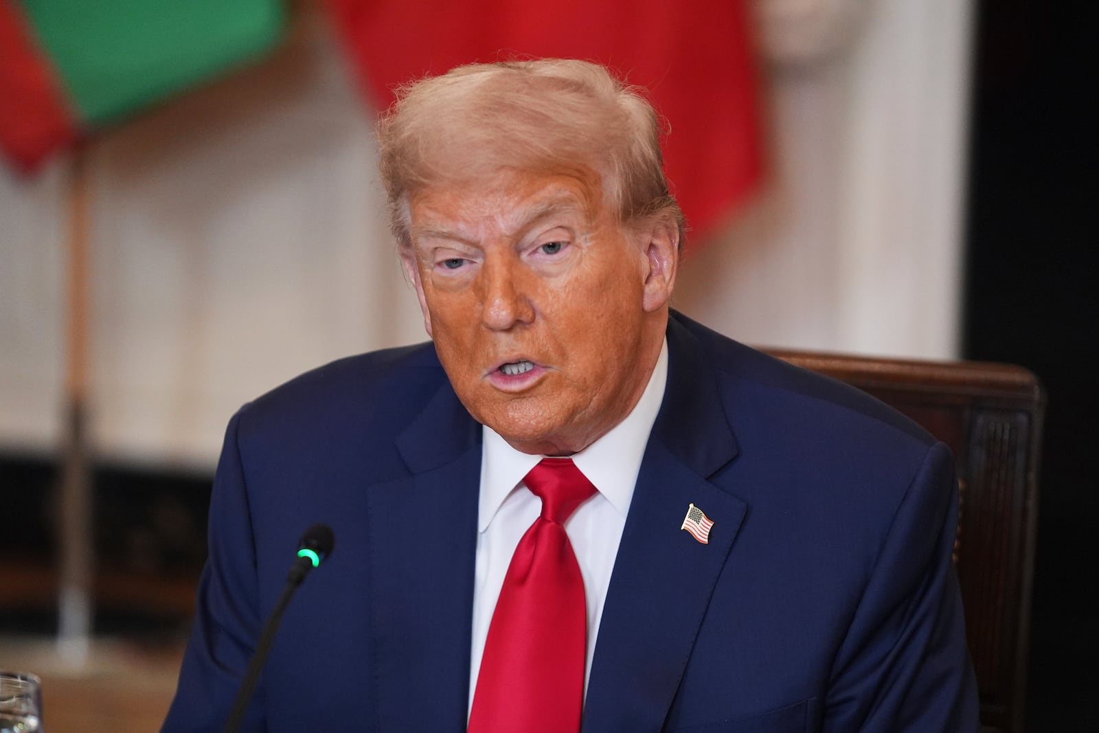 President Donald Trump speaks during a lunch with African leaders in the State Dining Room of the White House, Wednesday, July 9, 2025, in Washington. (AP Photo/Evan Vucci)