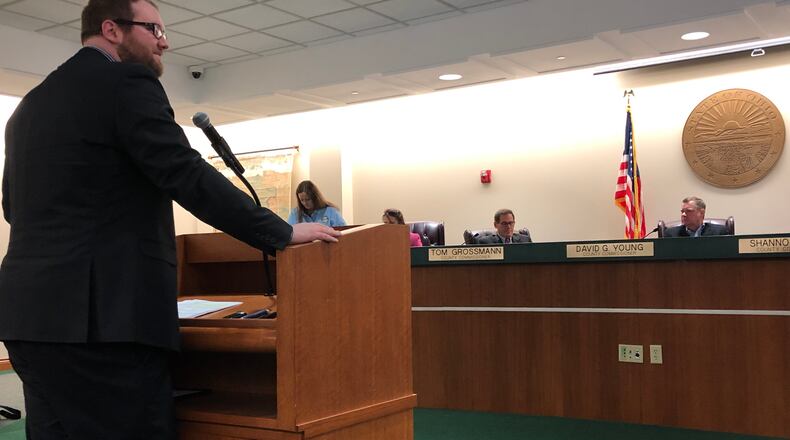 Warren County Economic Development Director Matthew Schnipke and the county commissioners discuss setting up a tax abatement area on more than 1,200 acres just east of I-75 corridor between Dayton and Cincinnati.STAFF/LAWRENCE BUDD