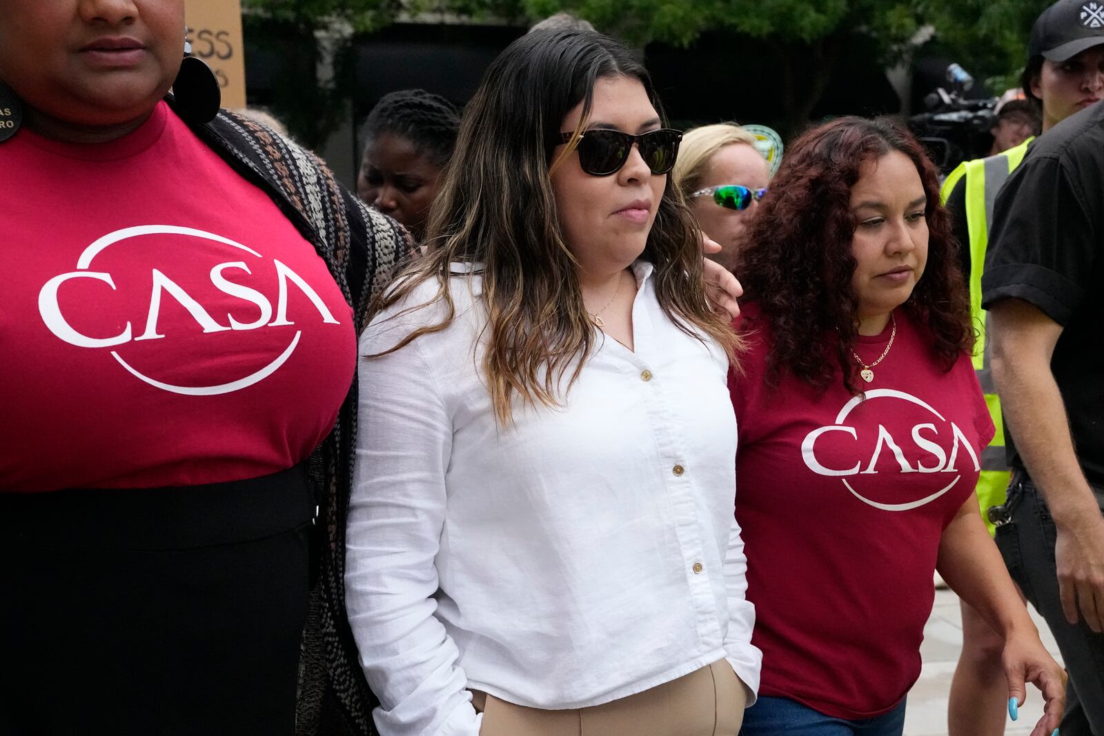 Jennifer Vasquez Sura, wife of Kilmar Abrego Garcia, arrives at the federal courthouse, Wednesday, June 25, 2025, in Nashville, Tenn. (AP Photo/George Walker IV)