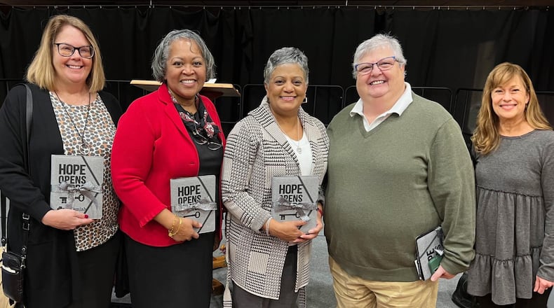 Five Springfield City School District employees received the Nehemiah Foundation's Hopeful Leaders Award, including (from left to right) Carrie Hanna, Edna Chapman, Deb Howard, Pam Shay and Joan Elder. Contributed