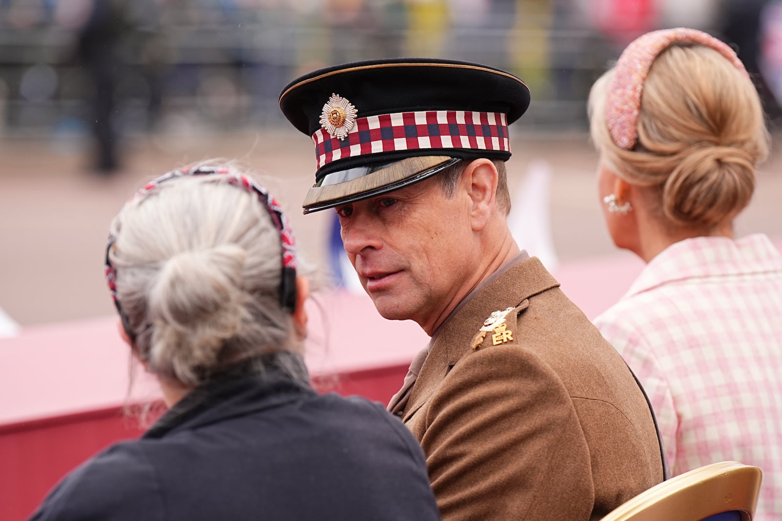 Britain's Prince Edward attends the military procession marking the 80th anniversary of VE Day, in London, Monday, May 5, 2025. (Aaron Chown/Pool Photo via AP)