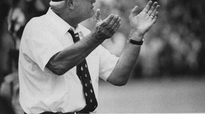 Woody Hayes on the Ohio State sideline. DAYTON DAILY NEWS FILE