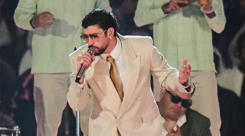 FILE - Puerto Rico artist Bad Bunny performs during his "DeBÍ TiRAR MáS FOToS" tour in Mexico City on Dec. 10, 2025. (AP Photo/Eduardo Verdugo)
