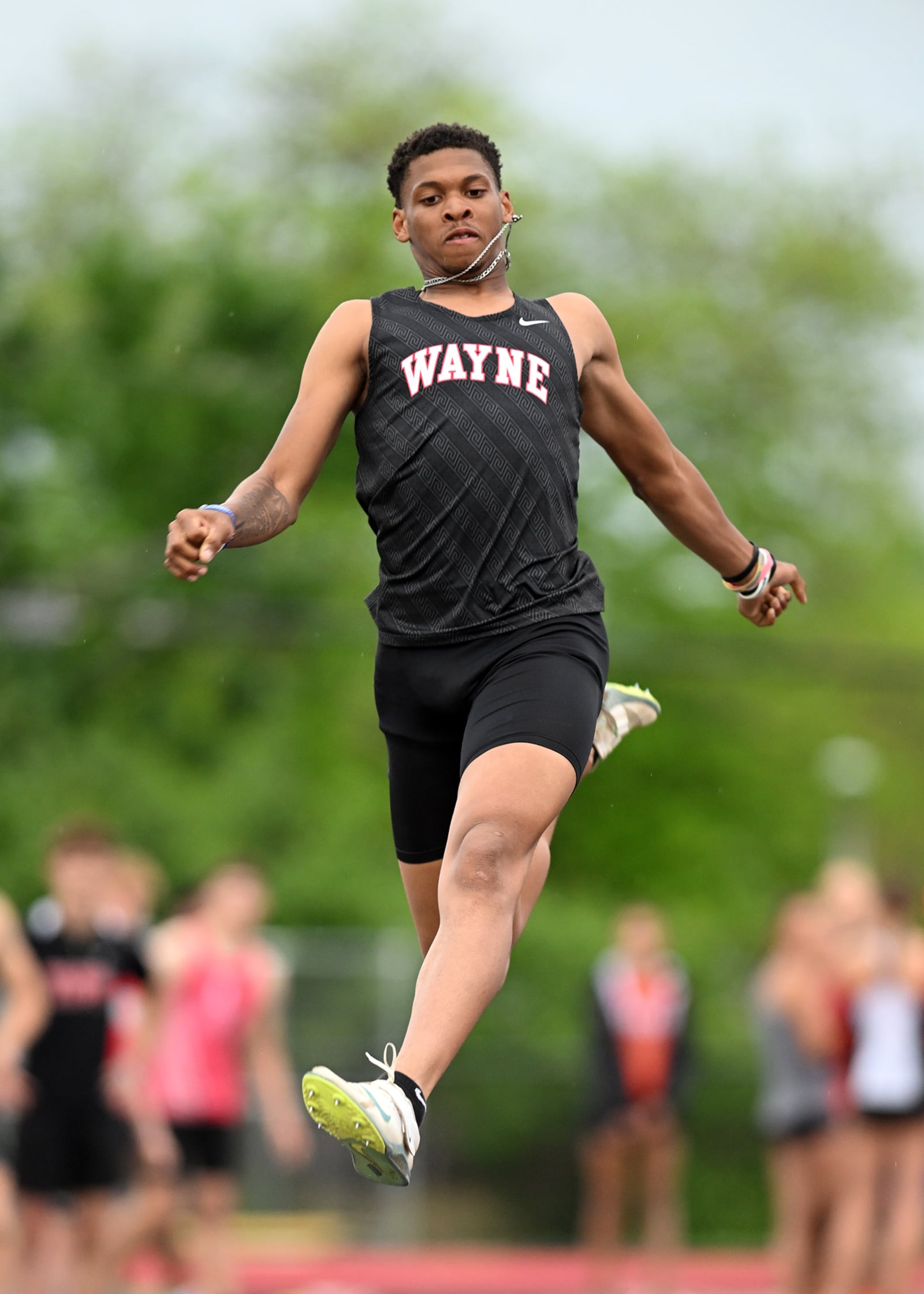 Wayne's Key'Shawn Garrett competes in the long jump at the Wayne Invitational on Friday, May 2 at Heidkamp Stadium in Huber Heights. Nick Falzerano/CONTRIBUTED PHOTO