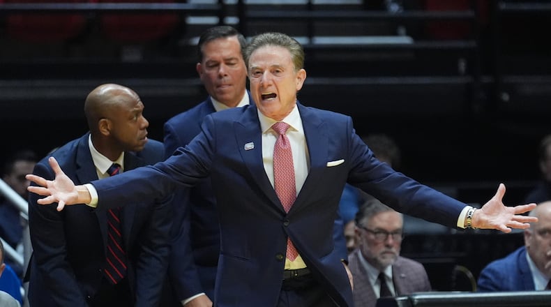 St. John's head coach Rick Pitino reacts during the second half of a game between Kansas and St. John's in the second round of the NCAA college basketball tournament Sunday, March 22, 2026, in San Diego. (AP Photo/Marcio Jose Sanchez)