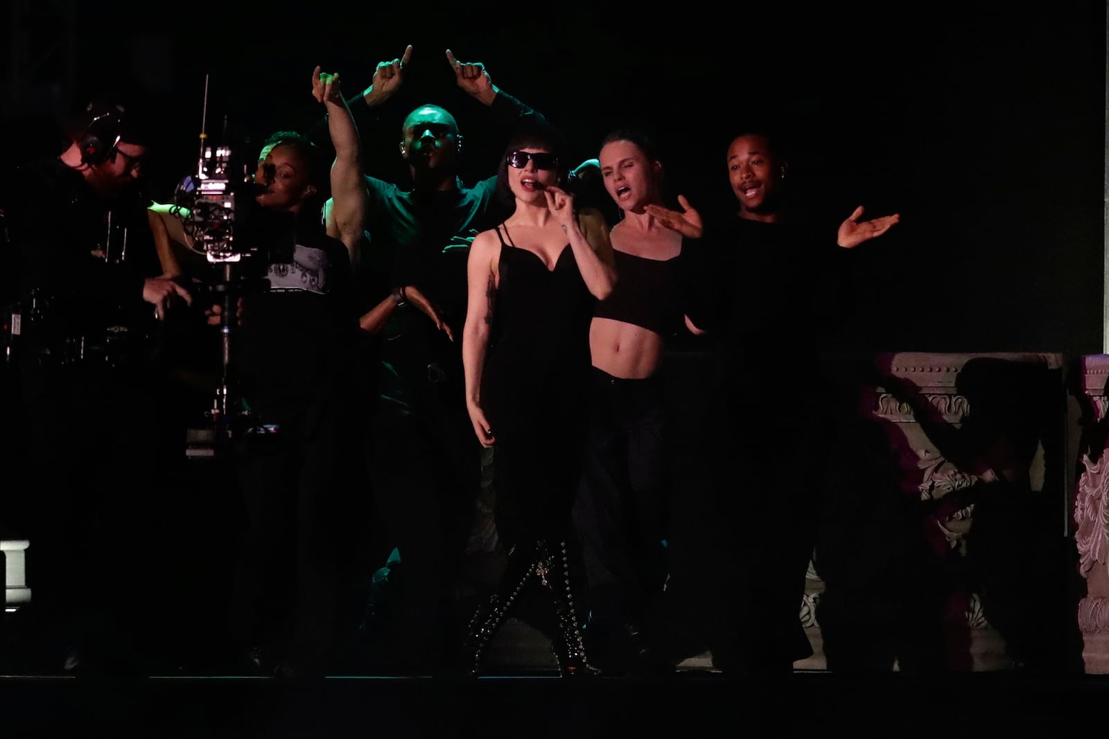 Lady Gaga takes part in a rehearsal a day ahead of her free concert, on Copacabana beach, in Rio de Janeiro, Friday, May 2, 2025. (AP Photo/Bruna Prado)