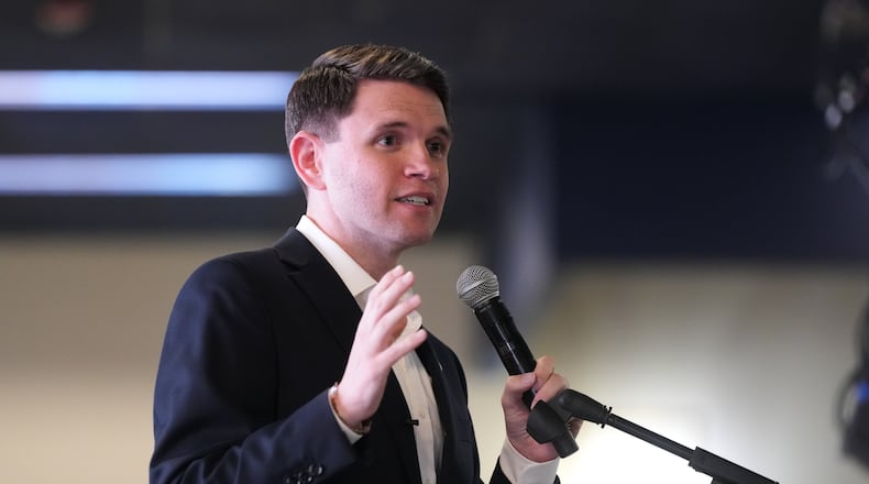 Texas state Rep. James Talarico, D-Austin, a Democratic candidate for the U.S. Senate, speaks to supporters during a campaign stop, in Austin, Texas, Tuesday, Feb. 17, 2026. (AP Photo/Eric Gay)