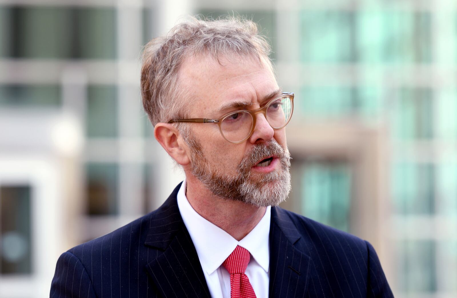 J. Bishop Grewell, acting U.S. Attorney for the District of Colorado, speaks to the media following the torture conviction of former Gambian military member Michael Sang Correa in federal court in Denver on Tuesday, April 15, 2025. (AP Photo/Thomas Peipert)