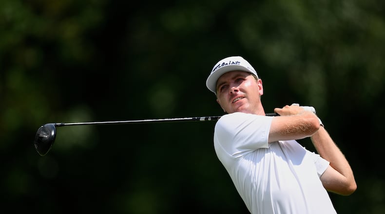 FILE - Ryan Gerard hits from the ninth tee during the first round of the BMW Championship golf tournament, Aug. 14, 2025, in Owings Mills, Md. (AP Photo/Nick Wass, file)