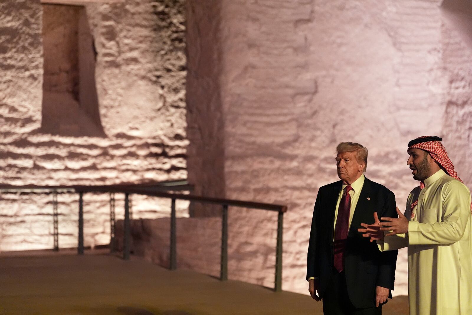 President Donald Trump and Saudi Arabia tour the Diriyah/At-Turaif UNESCO World Heritage Site, Tuesday, May 13, 2025, in Riyadh, Saudi Arabia. (AP Photo/Alex Brandon)