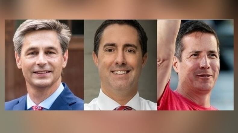 Ohio Republican primary candidates for U.S. Senate, from left, State Sen. Matt Dolan, R-Chagrin Falls; Ohio Secretary of State Frank LaRose and Cuyahoga County businessman Bernie Moreno.