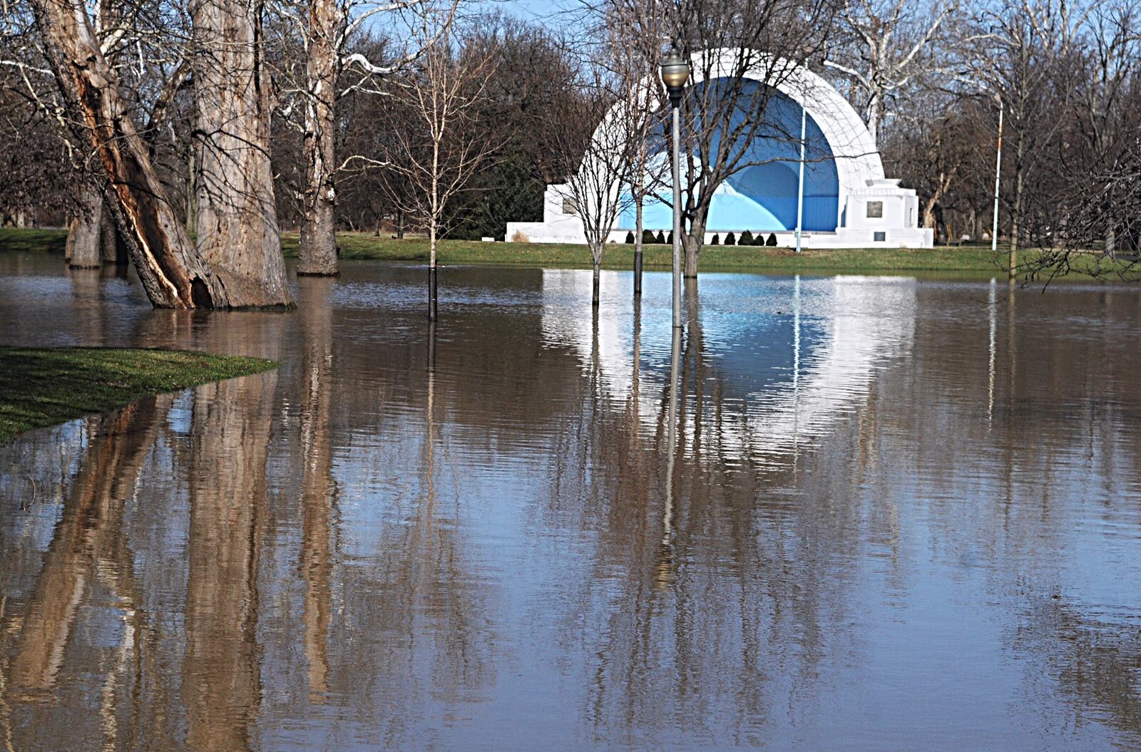 Island Metro Park in Dayton looks more like a lake Monday, after record rainfall this past weekend. STAFF PHOTO/Marshall Gorby