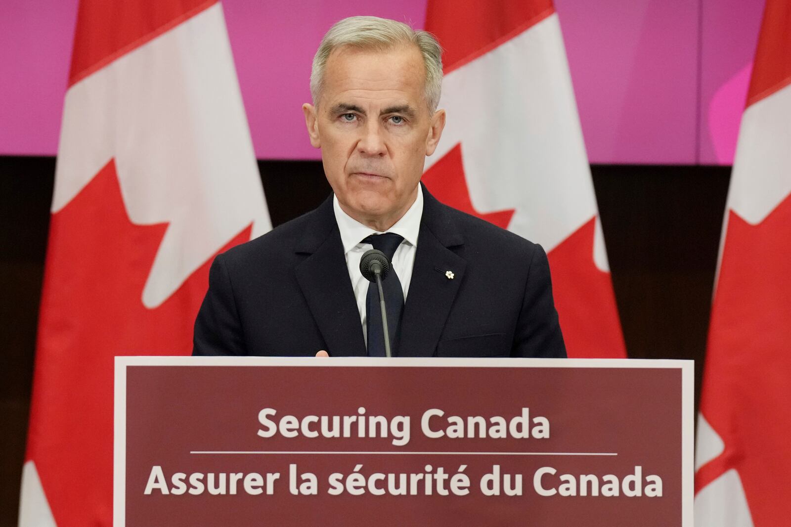 Canada Prime Minister Mark Carney makes an announcement at a press conference in Toronto, Canada, on Monday, June 9, 2025. (Chris Young/The Canadian Press via AP)