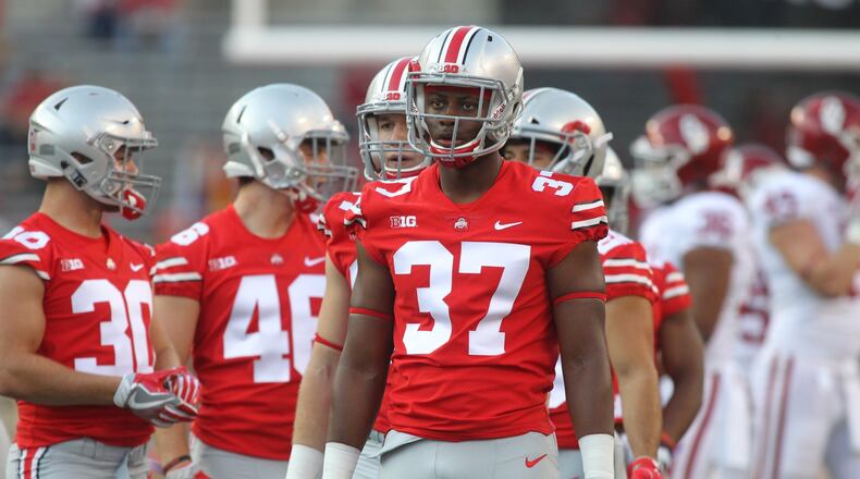 Ohio State’s Derrick Malone, a Thurgood Marshall graduate, warms up before a game against Oklahoma on Saturday, Sept. 9, 2017, at Ohio Stadium in Columbus. David Jablonski/Staff