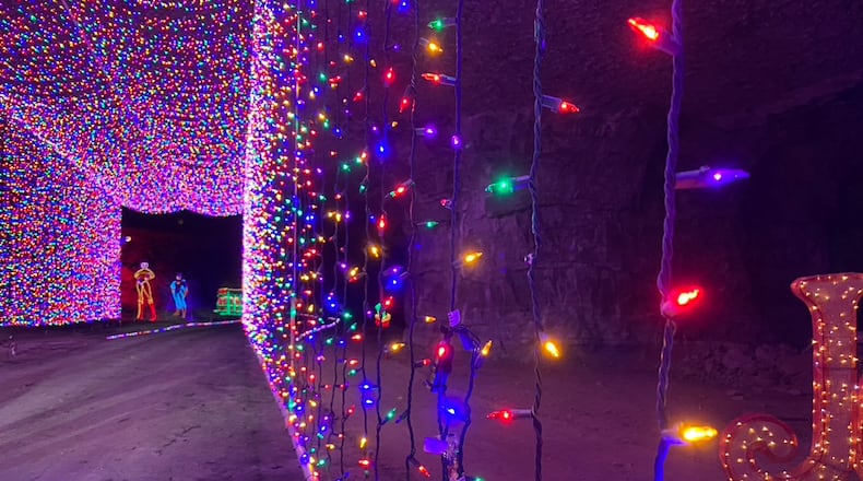 Lights Under Louisville is now open at Louisville Mega Cavern through Jan. 3, 2026. The 30-minute drive will take visitors through underground passageways lined with themed displays, mapping projections, characters and 7 million lights. LOUISVILLE MEGA CAVERN/CONTRIBUTED