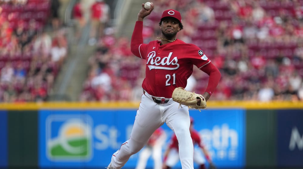 FILE - Cincinnati Reds' Hunter Greene delivers a pitch in the first inning of a baseball game against the Milwaukee Brewers, on June 3, 2025, in Cincinnati. (AP Photo/Kareem Elgazzar, File)