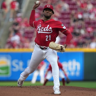 FILE - Cincinnati Reds' Hunter Greene delivers a pitch in the first inning of a baseball game against the Milwaukee Brewers, on June 3, 2025, in Cincinnati. (AP Photo/Kareem Elgazzar, File)