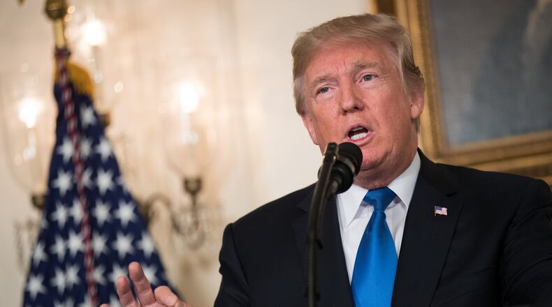 WASHINGTON, DC - OCTOBER 13: U.S. President Donald Trump makes a statement on the administration’s strategy for dealing with Iran, in the Diplomatic Reception Room in the White House, October 13, 2017 in Washington, DC. President Trump stated that the Iran nuclear deal is not in the best interests for the security of the United States, but stopped short of withdrawing from the 2015 agreement.(Photo by Drew Angerer/Getty Images)