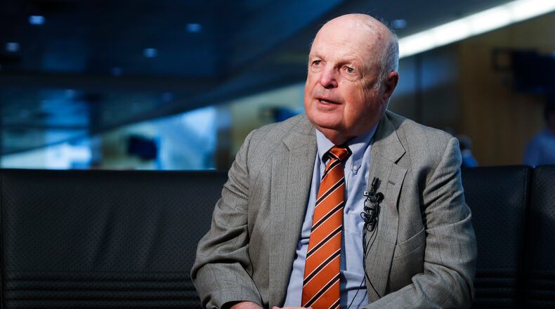 Cincinnati Bengals owner Mike Brown speaks while being interviewed during a media luncheon at Paul Brown Stadium, Tuesday, July 25, 2017, in Cincinnati. (AP Photo/John Minchillo)