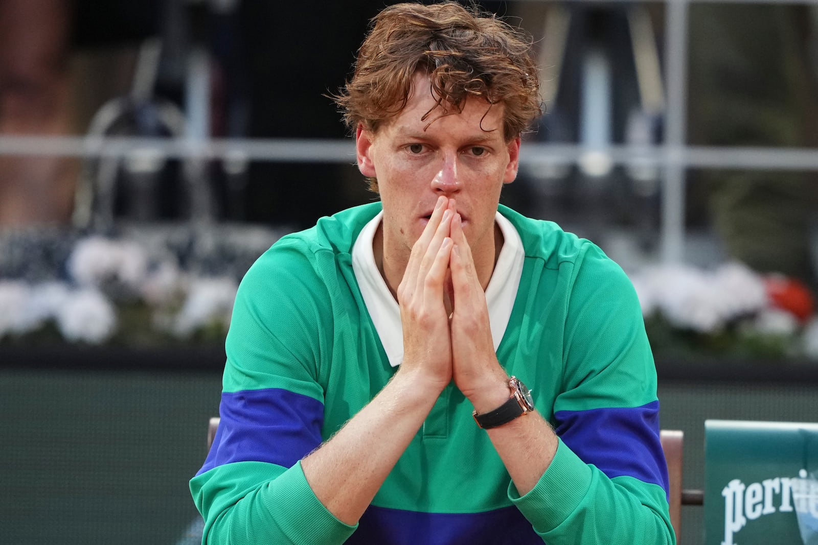 Second placed Italy's Jannik Sinner reacts after the final match of the French Tennis Open against Spain's Carlos Alcaraz at the Roland-Garros stadium in Paris, Sunday, June 8, 2025. (AP Photo/Lindsey Wasson)