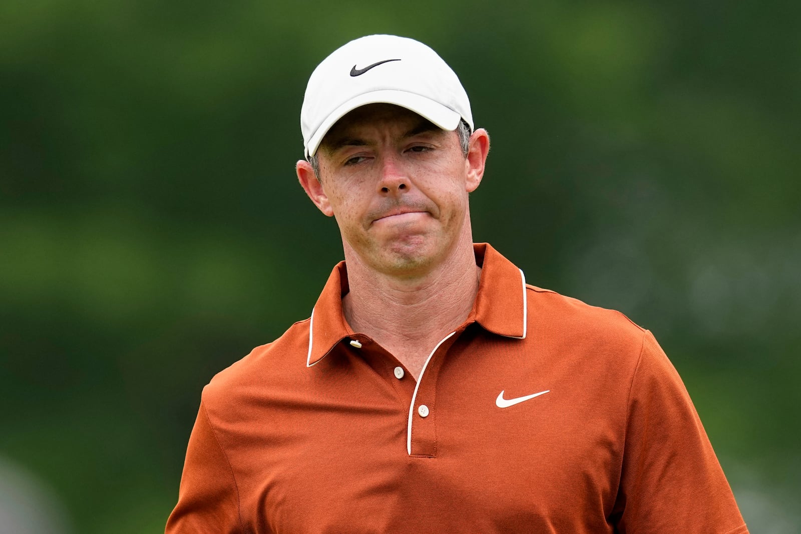 Rory McIlroy, of Northern Ireland, walks on the third hole during the second round of the PGA Championship golf tournament at the Quail Hollow Club, Friday, May 16, 2025, in Charlotte, N.C. (AP Photo/David J. Phillip)