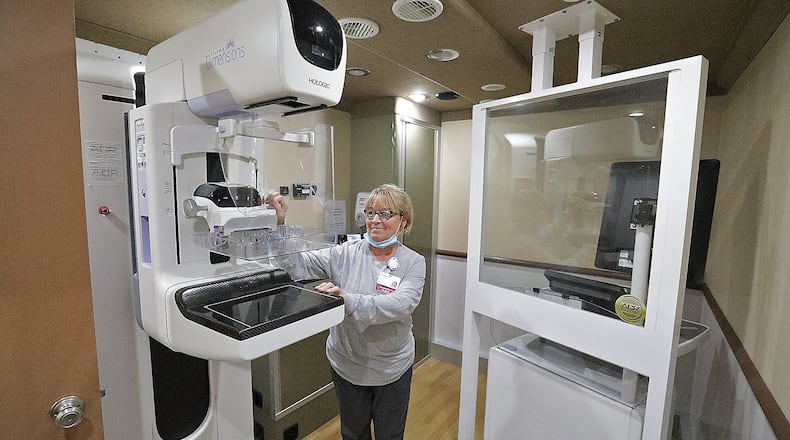 The Mercy Health Mobile Mammography unit will be at several locations in March. BILL LACKEY/STAFF