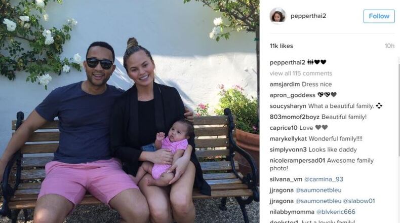 Photo of John Legend, Chrissy Teigen and daughter Luna. (Screen grab of Instagram post from Vilailuck Teigen