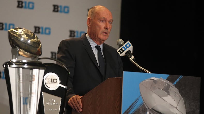 Big Ten Commissioner Jim Delany speaks at Big Ten Media Days at McCormick Place in Chicago on Monday, July 24, 2017. David Jablonski/Staff