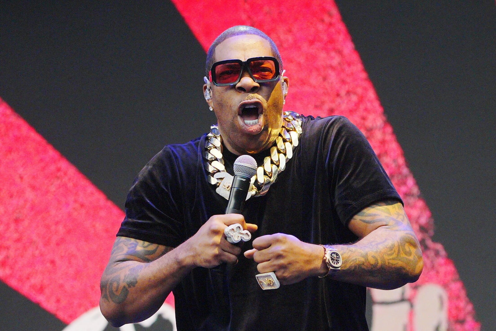 Busta Rhymes performs on the Other Stage during the Glastonbury Festival at Worthy Farm in Somerset, England, on Friday June 27, 2025. (Ben Birchall/PA via AP)