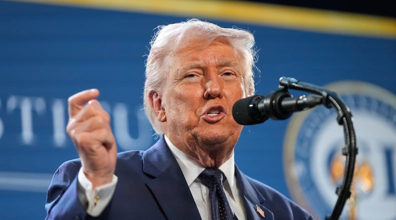 President Donald Trump speaks at the Republican Members Issues Conference, Monday, March 9, 2026, at Trump National Doral Miami in Doral, Fla. (AP Photo/Mark Schiefelbein)