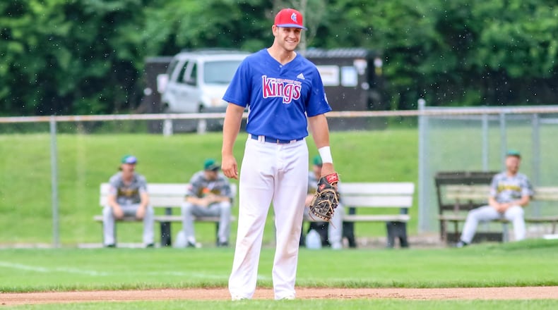 Champion City Kings first baseman Jett Swetland smiles during a break in the action during their game against the West Virginia Miners on June 5 at Carleton Davidson Stadium. Swetland is back with the team after playing for the Kings in 2016 and 2017. CONTRIBUTED PHOTO BY MICHAEL COOPER
