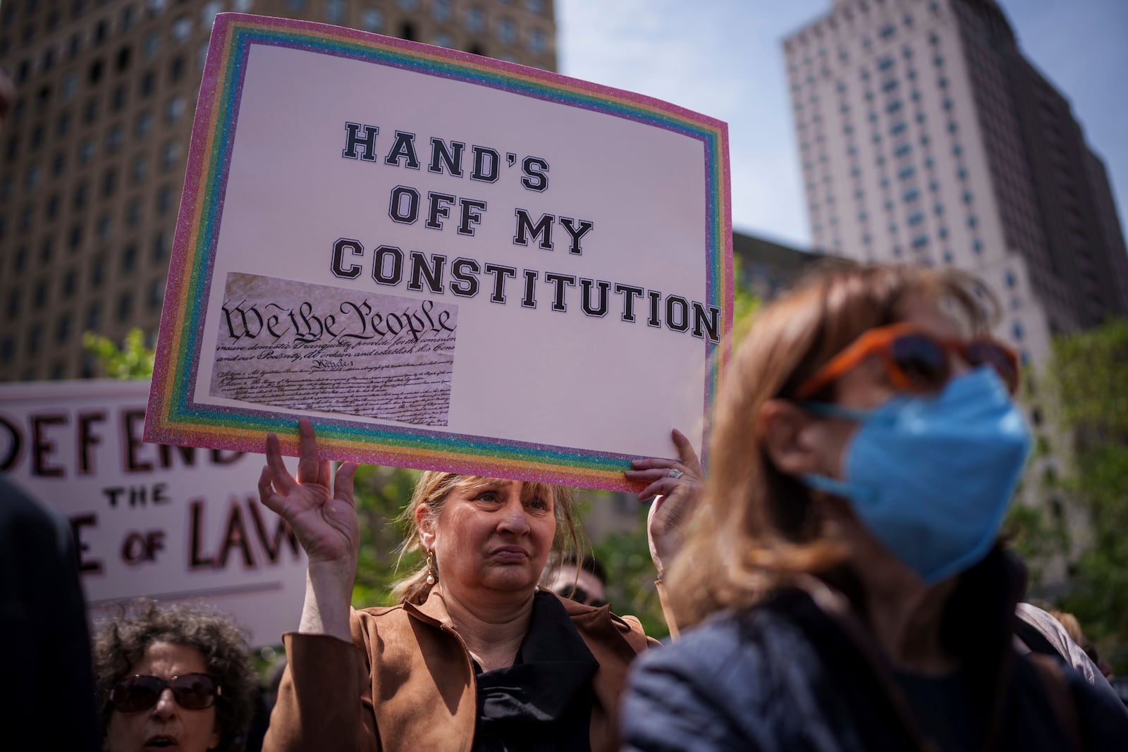 People take part in a rally for the Rule of Law on May Day, Thursday, May 1, 2025, in New York. (AP Photo/Adam Gray)