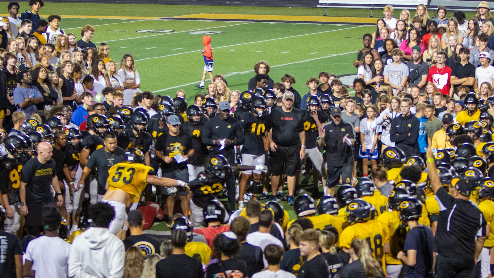 The tradition of Midnight Hits at Centerville High School was revived in 2002 and signals the start of the day of practice when full contact begins. The event saw a large crowd in this 2023 file photo. JEFF GILBERT/CONTRIBUTED PHOTO