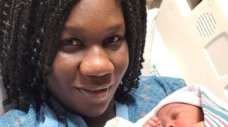 Elda Felix with her newborn daughter, Riley Shaida Hadassah Nouasi, who was born at 2:53 a.m. on Jan. 1, 2023. Riley was the first baby born in the new year at Mercy Heath – Springfield Regional Medical Center. CONTRIBUTED