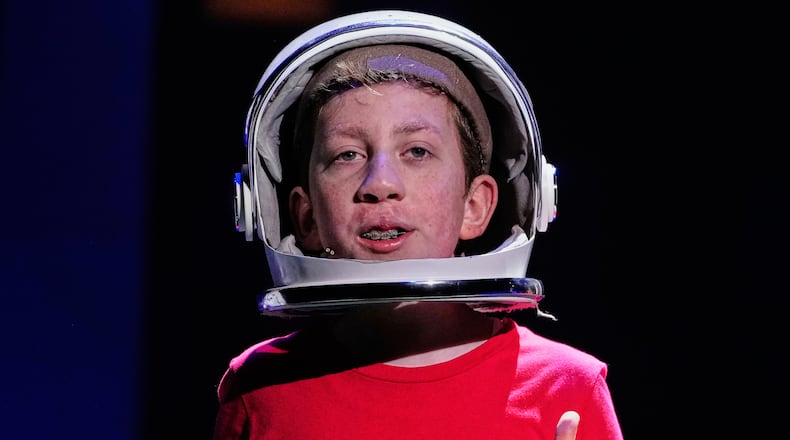 Actor Max Voehl, who plays the lead character Auggie, performs during the musical "Wonder" at the American Repertory Theater in Cambridge, Mass., Thursday, Feb. 12, 2026. (AP Photo/Charles Krupa)
