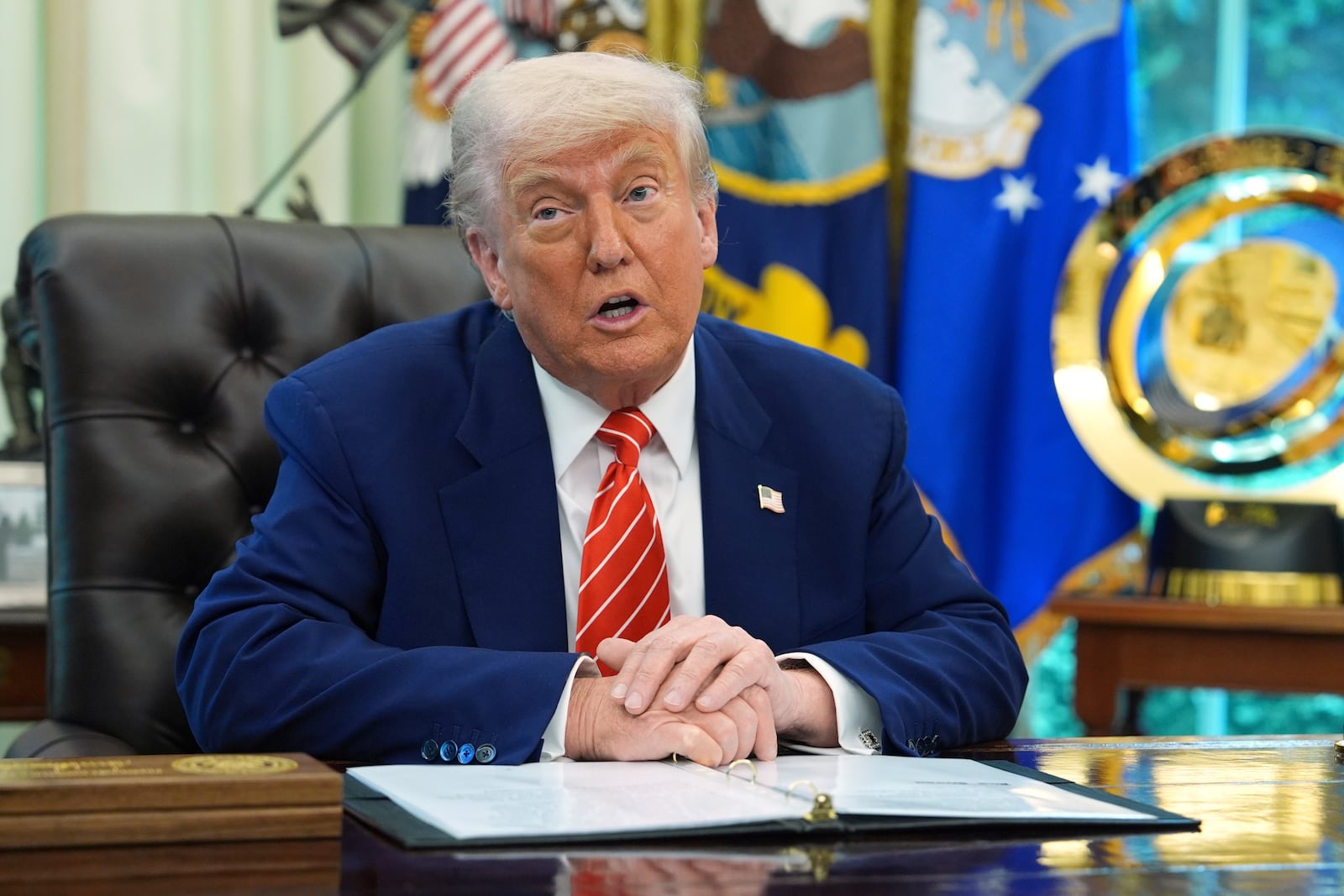 President Donald Trump speaks during a news conference with Elon Musk in the Oval Office of the White House, Friday, May 30, 2025, in Washington. (AP Photo/Evan Vucci)